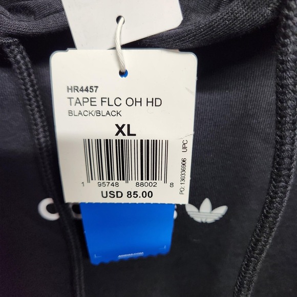 adidas Originals Hoodie Mens XL Black Tape Fleece Trefoil Sweatshirt HR4457 - Picture 4 of 11